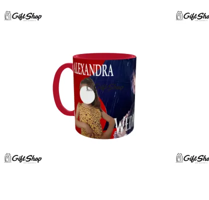 Wednesday (nume), cana din ceramica, 330ml, personalizata cu 2 poze si text model 3367